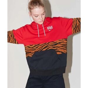 Nike Red and Black Hoodie with Tiger Stripes